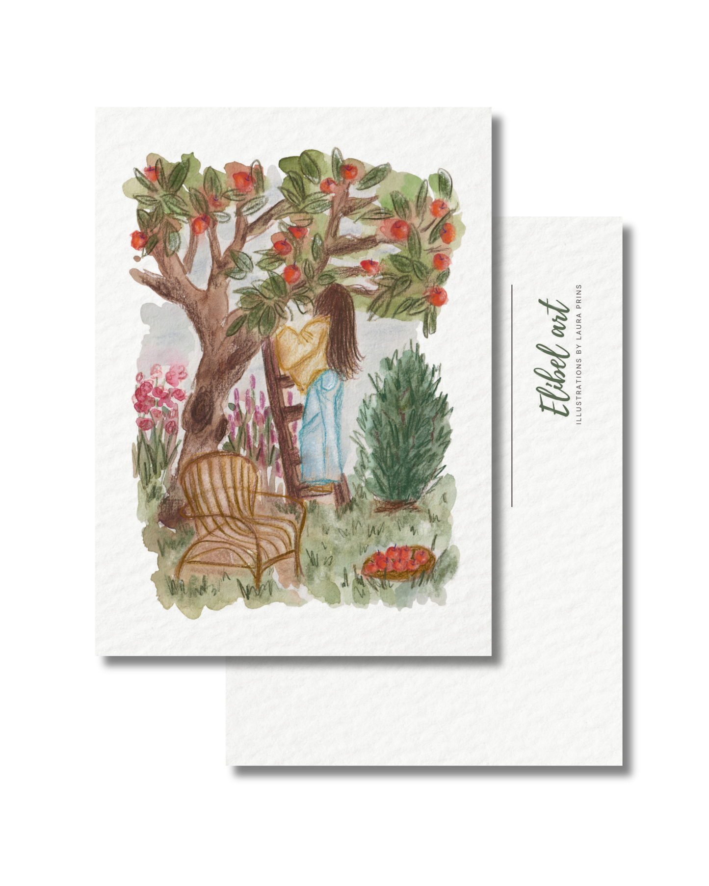Ansichtkaart Meisje bij de Appelboom