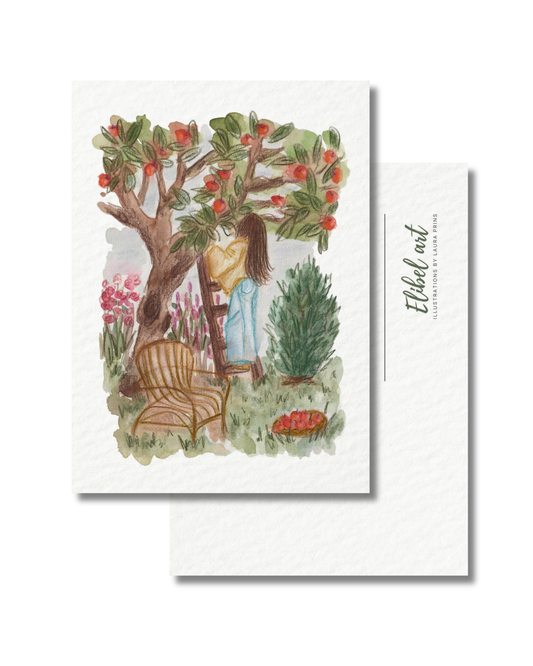 Ansichtkaart Meisje bij de Appelboom