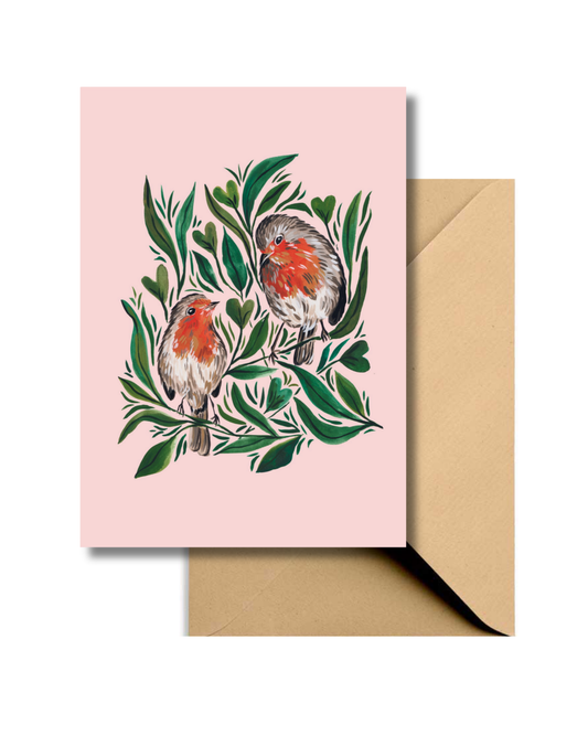 Wenskaart Botanische Roodborstjes