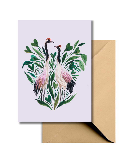 Wenskaart Botanische Kraanvogels