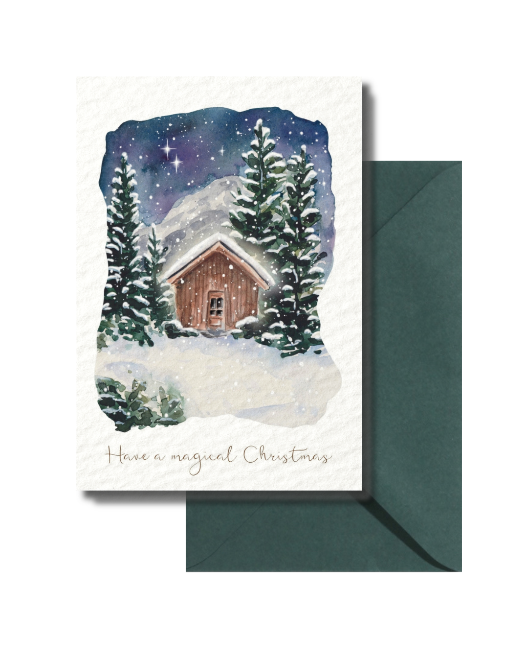 Kerstkaart Huisje in de Sneeuw - Aquarel