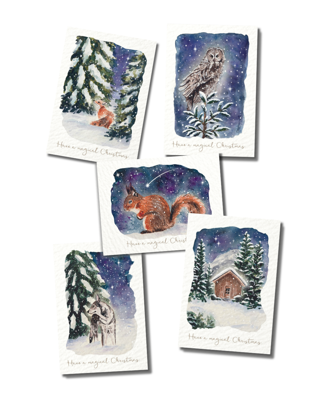 Kerstkaart Huisje in de Sneeuw - Aquarel