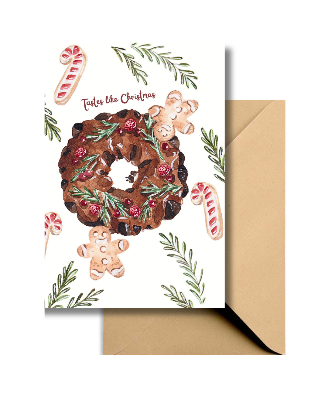Kerstkaart Gingerbread Krans - Aquarel