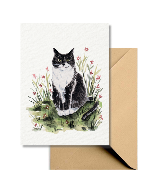 Wenskaart Poes in de Tuin