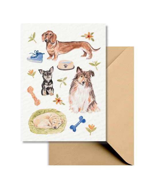 Wenskaart Honden & Bloemetjes